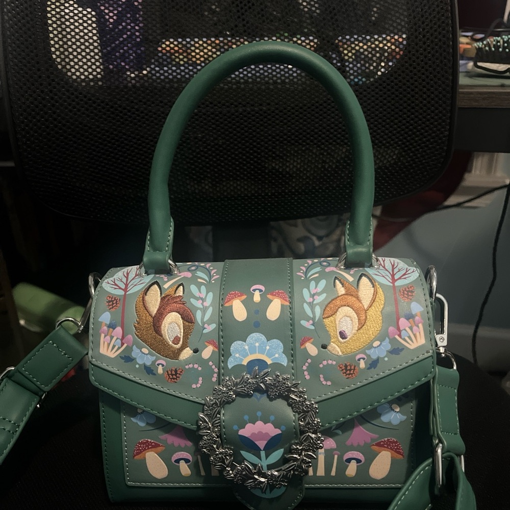 Green Bambi Loungefly Handbag with Floral Accents